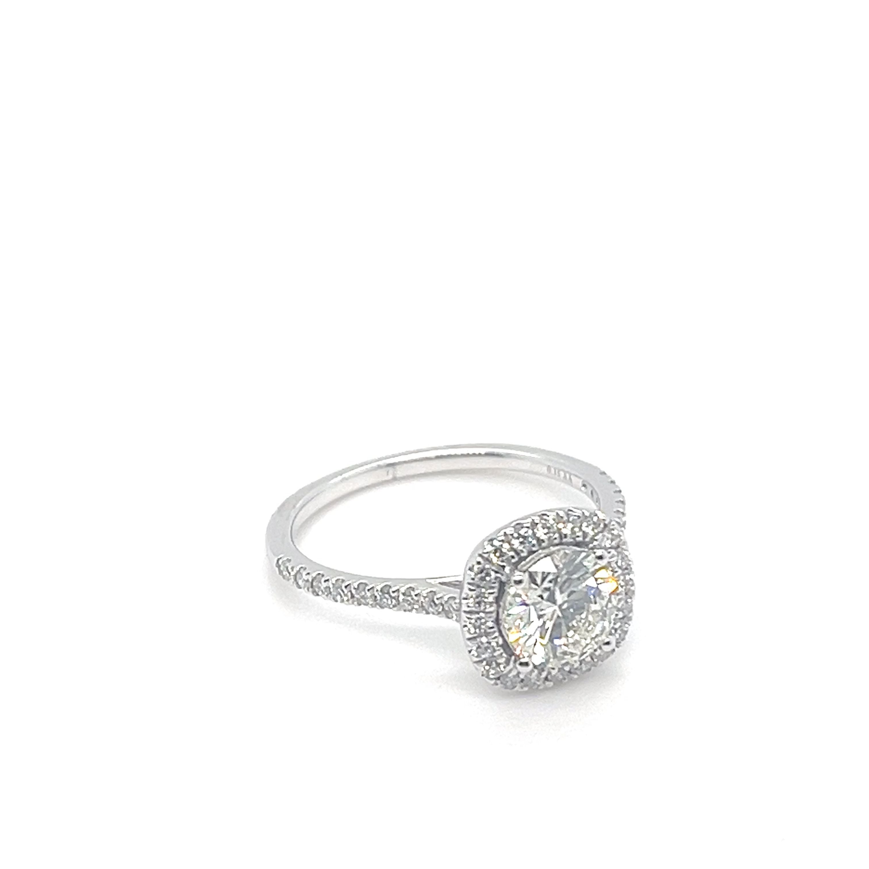 1.01CT BR I-SI2 NCT 14KWG BR 0.30CT DIA CUSHION HALO ENG RING
