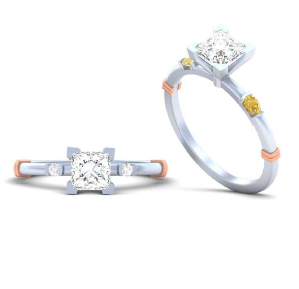 14KW/RG 1.00CT PR AND 0.08CTW PS YLLW LAB DIA ENG RING