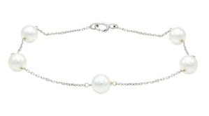 14K WHITE GOLD PEARL STATION BRACELET