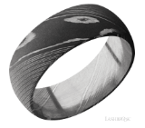 damascus-steel-8mm-domed-band-with-one-inlay-that-is-4mm-wide-of-a-mosaic-material.-acid/-reddino