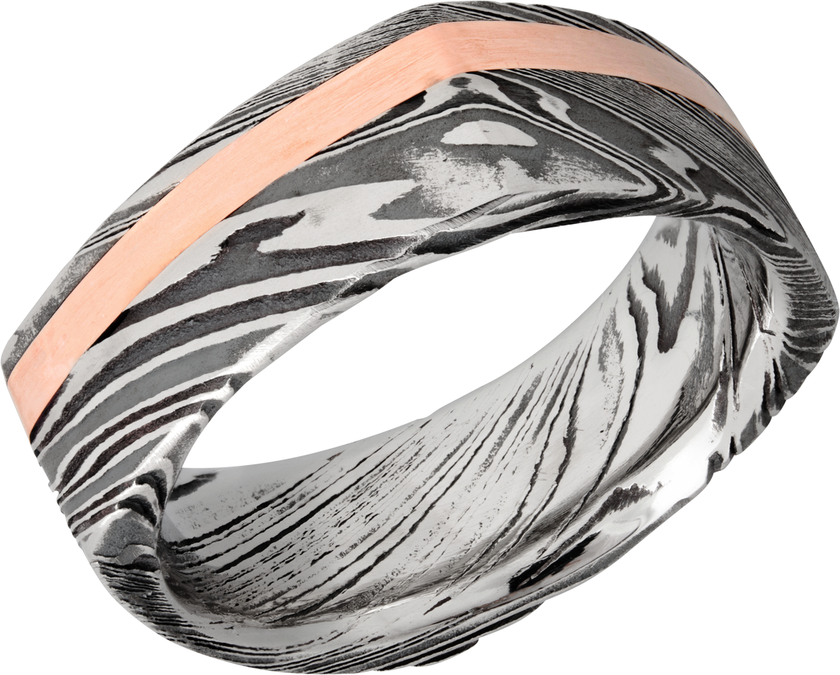 woodgrain-damascus-8mm-wide-flat-square-with-one,-2mm-off-center-inlay-of-mokume-(m14krsh)-mens-ban