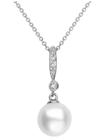 14K WHITE GOLD 8-9MM PEARL W 0.03CTW ROUND NATURAL DIAMOND BAIL PENDANT