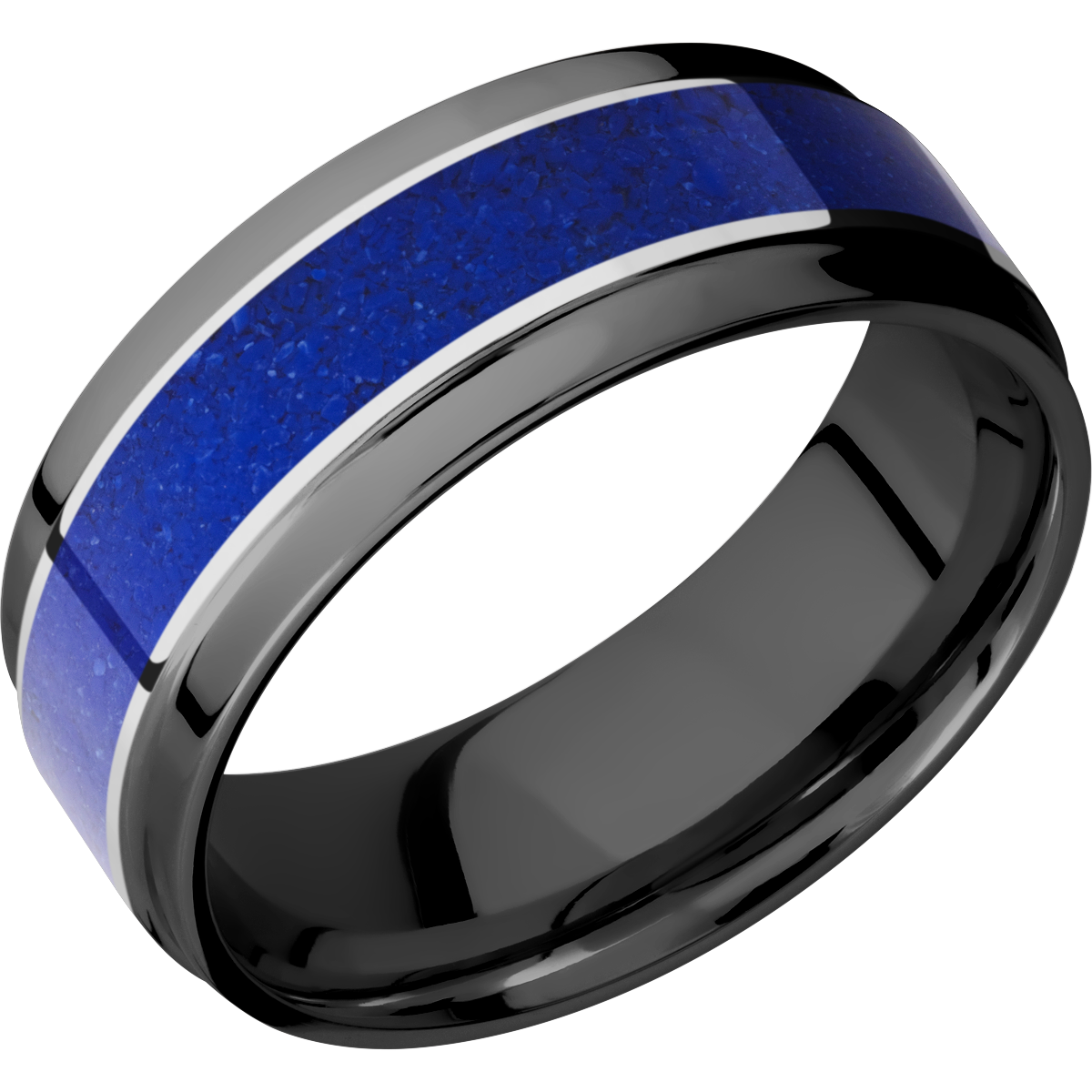 black-zirconium-8m-flat-band-with-wide-grooved-edges,-with-one-inlay-that-is-4mm-wide-of-the-mosaic