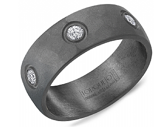 tantalum-grey-0.60ctw-br-dia-8mm-frosted-hammered-top-mens-band-size-10