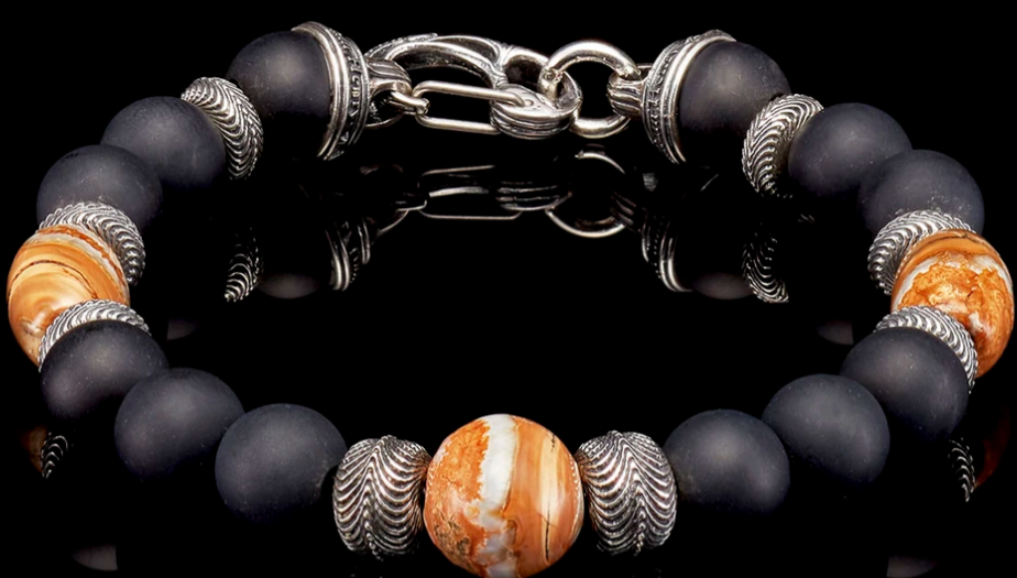 SILVER WITH 3 MAMMOTH TOOTH AND BLK ONYX BRACELET