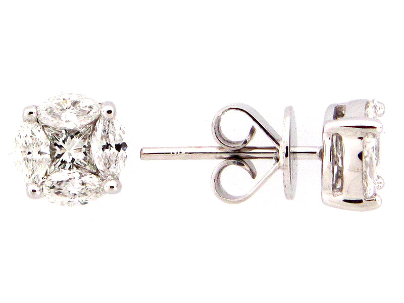 14KWG 0.98CTW PR AND OV CLUSTER EARRING STUDS