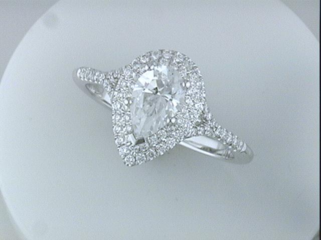 14KWG BR 0.29CTW DIA PEAR DOUBLE HALO & SPLIT BAND ENG RING.8X5MM PEAR  SHAPE