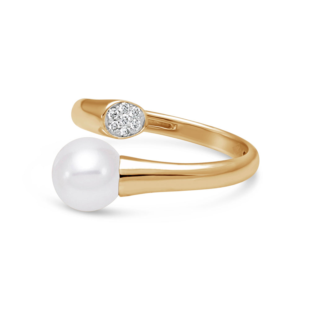 18KYG 7.5-8MM PEARL W/ 0.06CTW DIA PAVE BYPASS DESIGN RING.