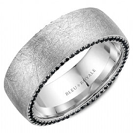 14KWG BR 0.75CTW BLK DIA BRUSH WEDDING BAND.  8MM WIDE  108=0.75