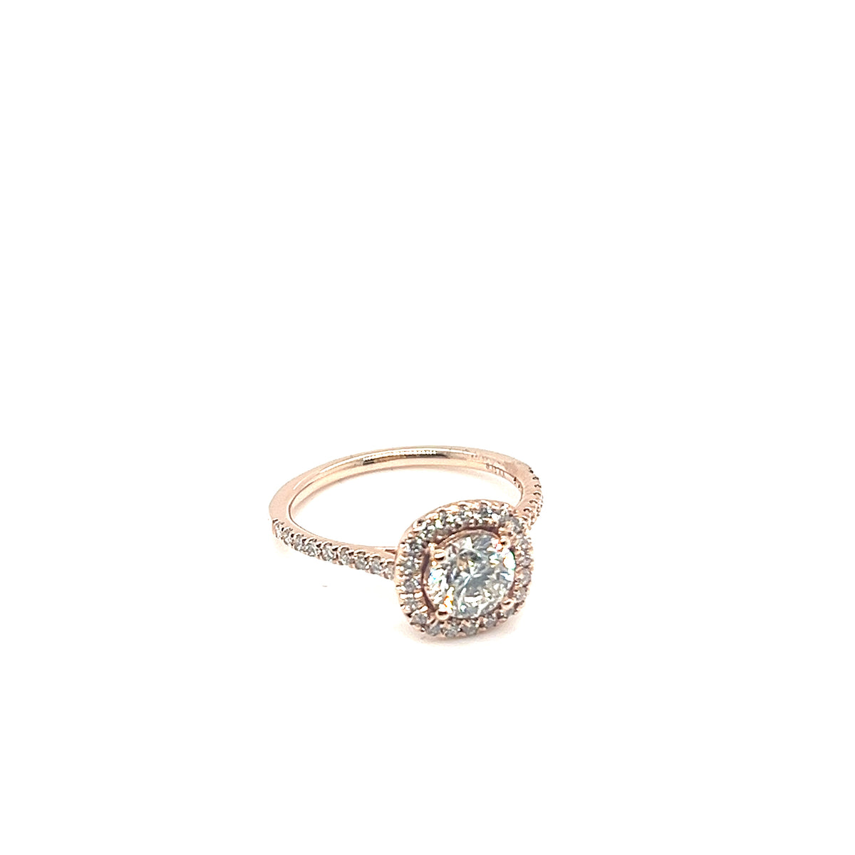 1.01CT BR H-SI2 14KRG BR 0.35CT DIA CUSHION HALO ENG RING