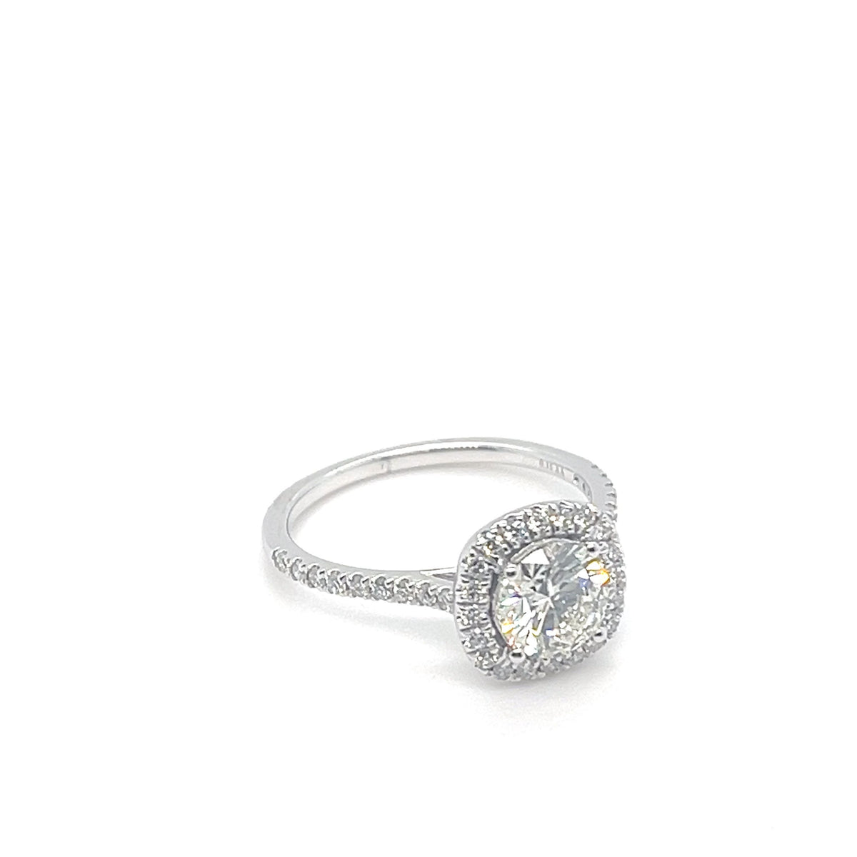 1.01CT BR I-SI2 NCT  14KWG BR 0.30CT DIA CUSHION HALO ENG RING