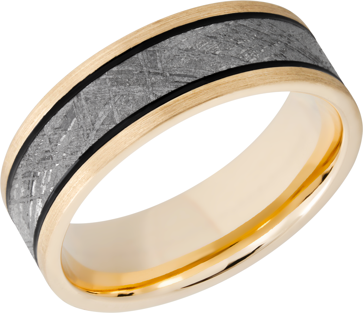 14k-yellow-gold-7mm-domed-band-with-one-inlay-that-is-5mm-wide-of-the-meteorite.-satin