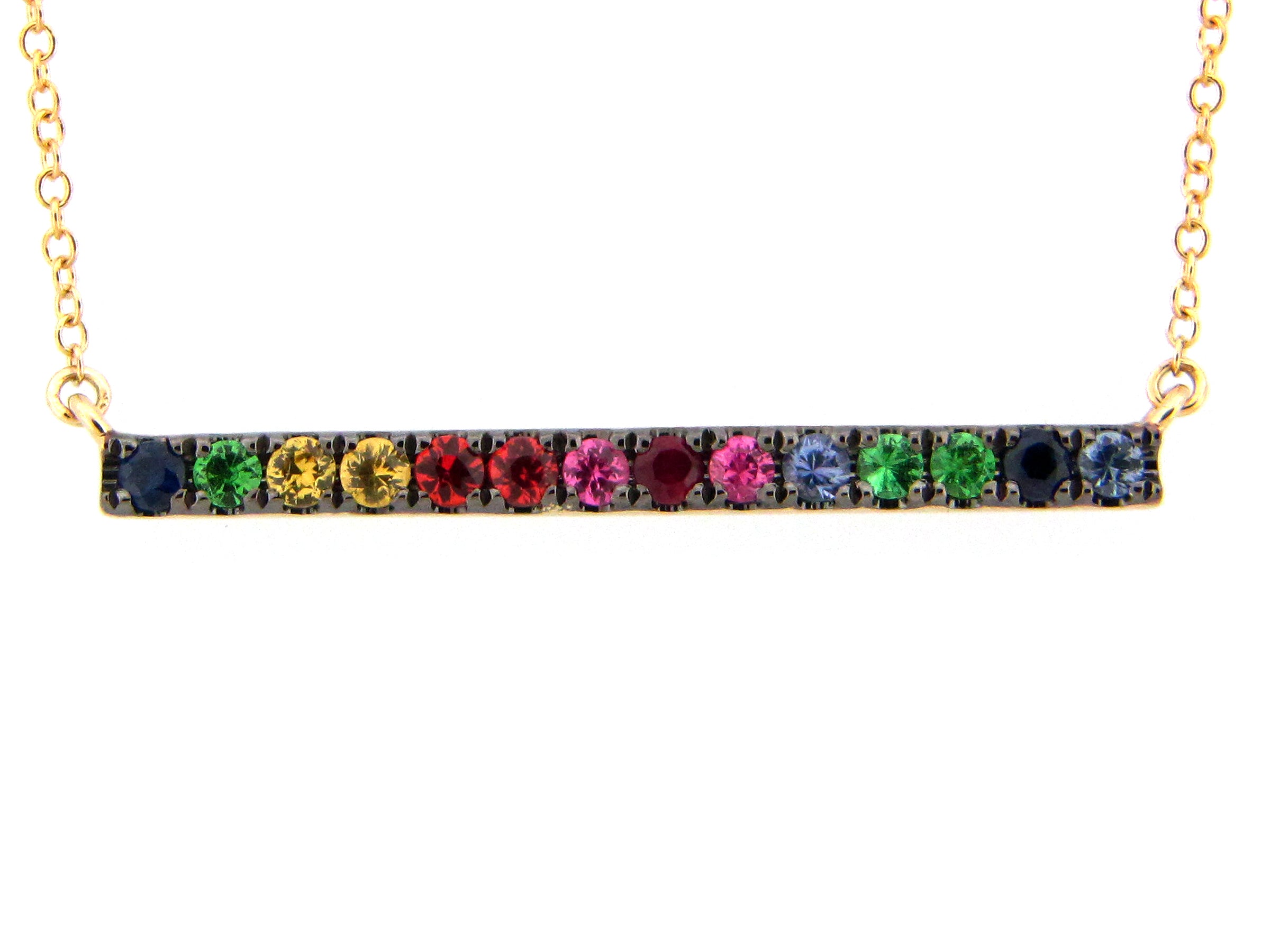 14kyg-0.87ctw-br-rainbow-sapphire,-ruby-and-tsavorite-bar-necklace