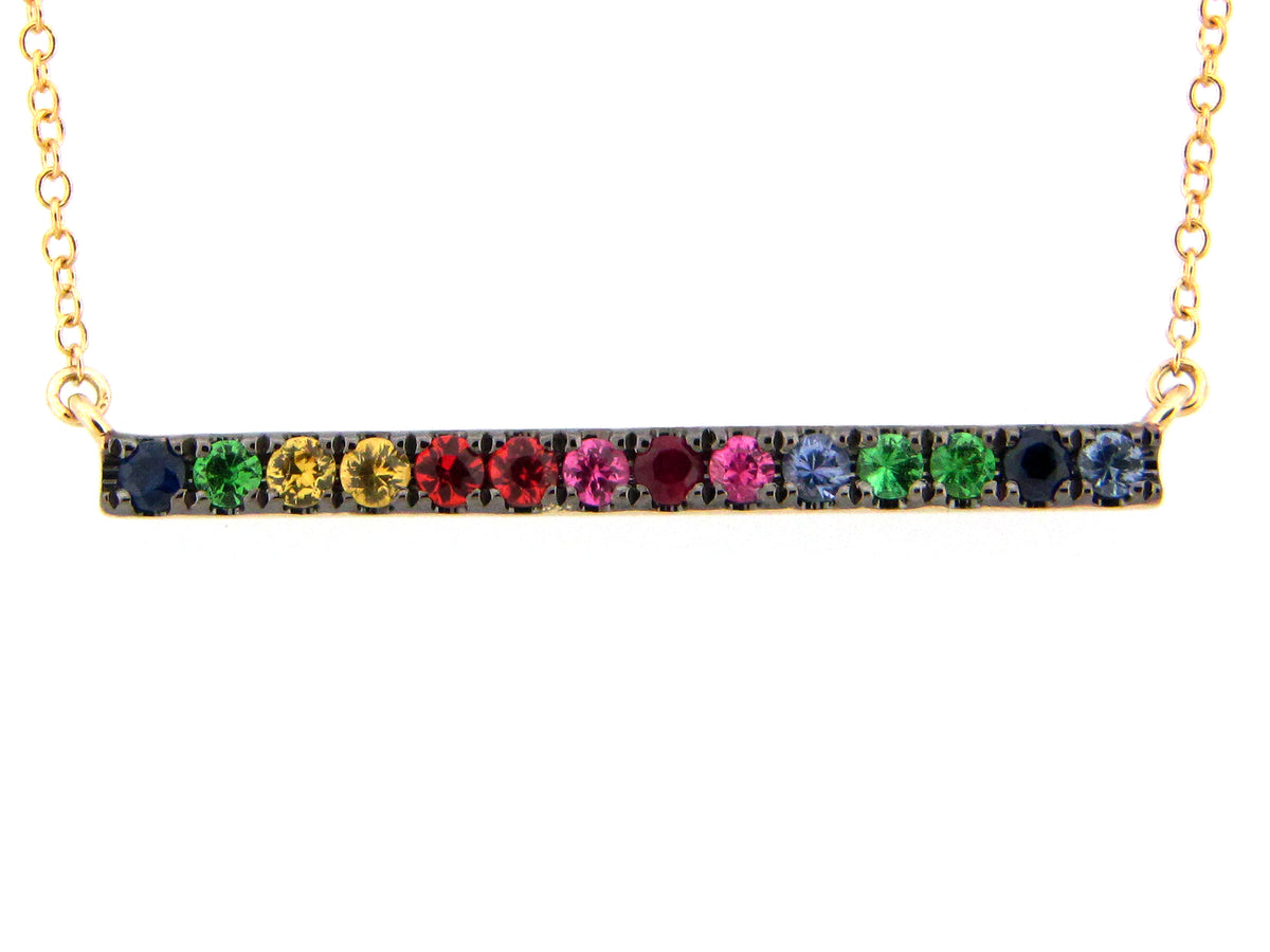 14kyg-0.87ctw-br-rainbow-sapphire,-ruby-and-tsavorite-bar-necklace