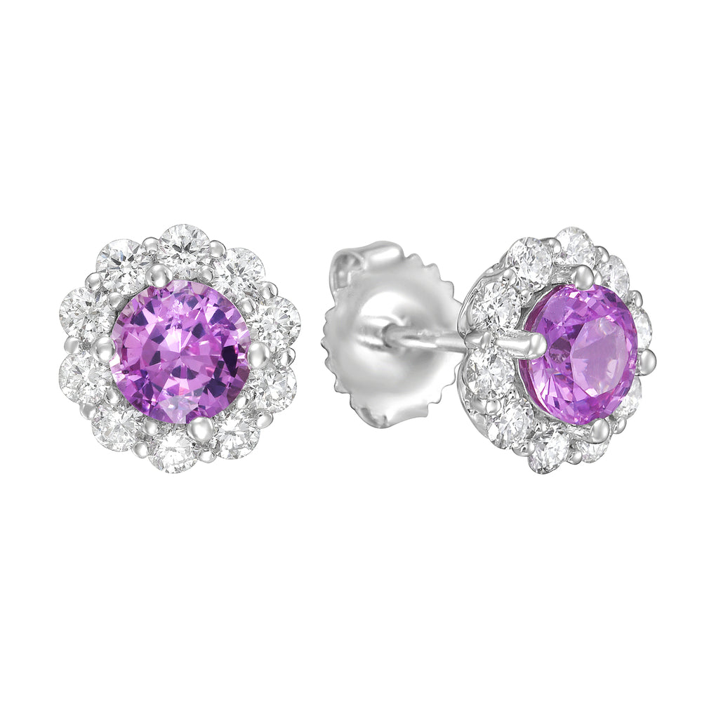 14kwg-1.65ctw-pnk-sapphire-and-1.65ctw-br-dia-flower-halo-earrings