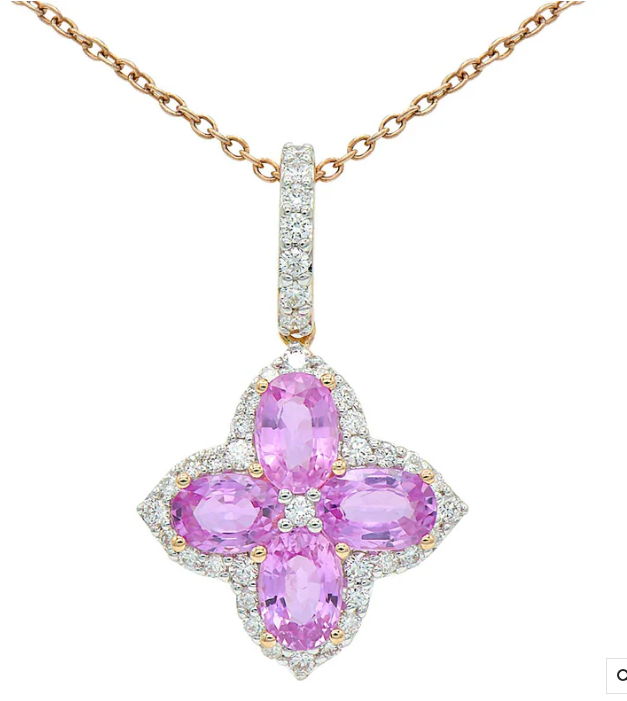 14krg-2.30ctw-pnk-sapphire-and-0.42ctw-br-dia-flower-halo-pendant