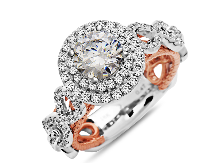 18kw/rg-0.87ctw-br-dia-dbl-halo-w-dia-chain-shank-and-rg-interior-eng-ring