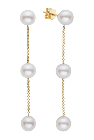 14KYG PEARL AND CHAIN DROP EARRINGS