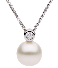 18KWG 9-10MM PEARL W 0.06CTW BR DIA PENDANT