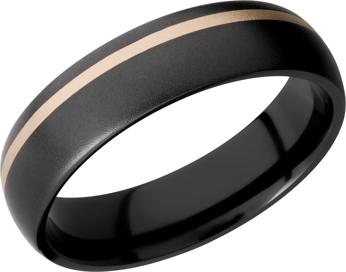 black-zirocnium-6mm-domed-band-with-one-inlay-that-is-one-mm-wide,-of-14k-yellow-gold.-bead/bead