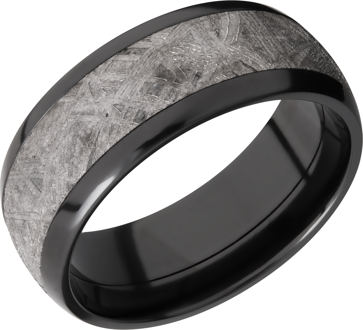 black-zirconium-8mm-domed-band-with-one-inlay-that-is-5mm-wide-of-meteorite.-polish