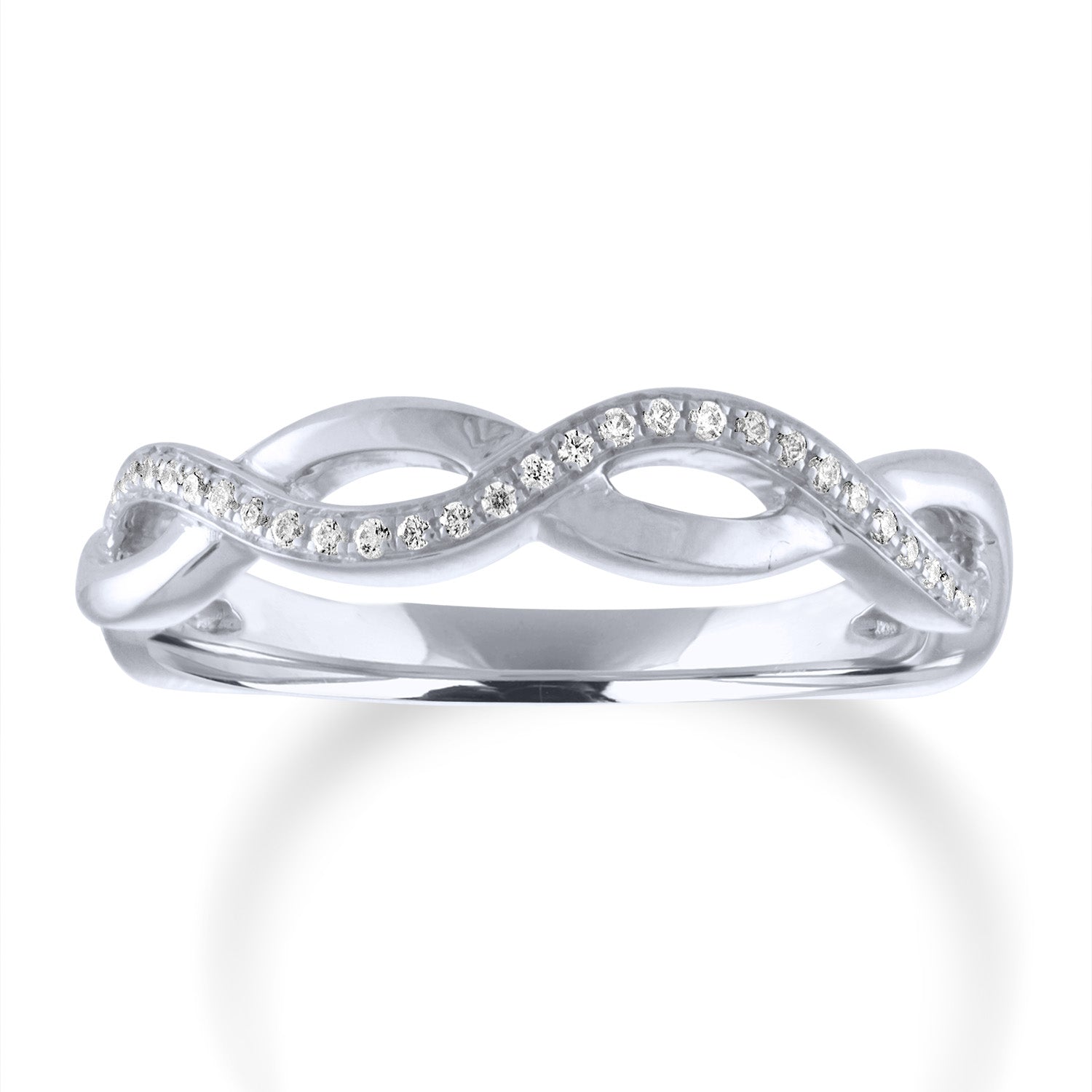14KWG BR 0.16CTW DIA TWISTED HALF PLAIN STACKABLE BAND.