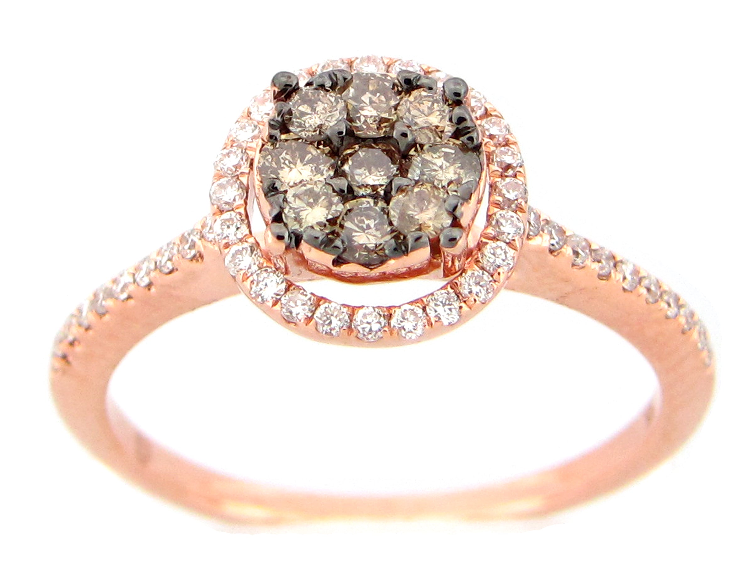 14KRG 0.54CTW BR AND BRWN DIA CLUSTER CENTER AND HALO FASHION RING