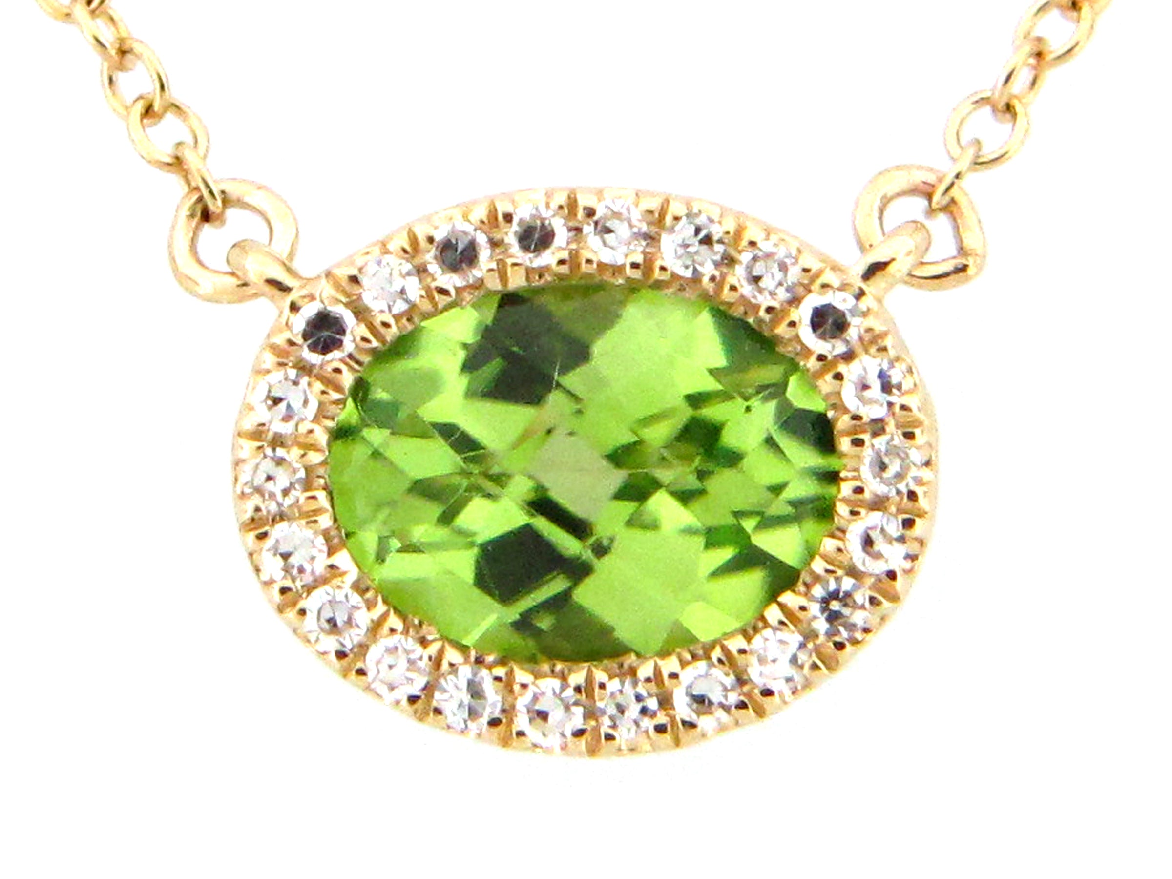 14KYG 0.06CTW BR DIA AND 0.81CTW PERIDOT WITH DIA HALO PENDANT