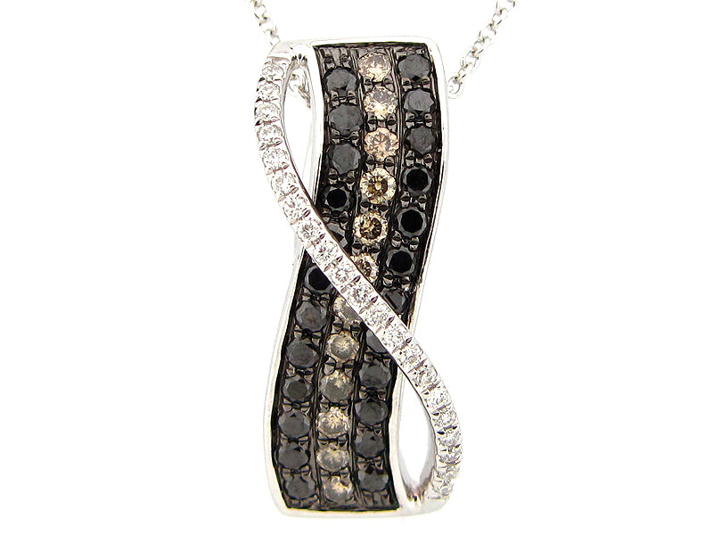 14KWG 0.54CTW BR AND BLK/BRWN DIA TWIST PENDANT NECKLACE