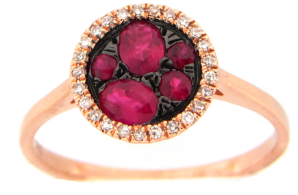 14KRG 0.08CTW BR DIA AND 0.46CTW RUBY HALO RING