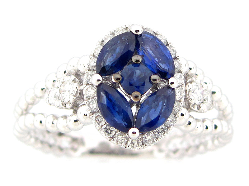 14KWG 0.84CTW BLUE SAPPHIRE AND 0.35CTW BR DIA FASHION RING