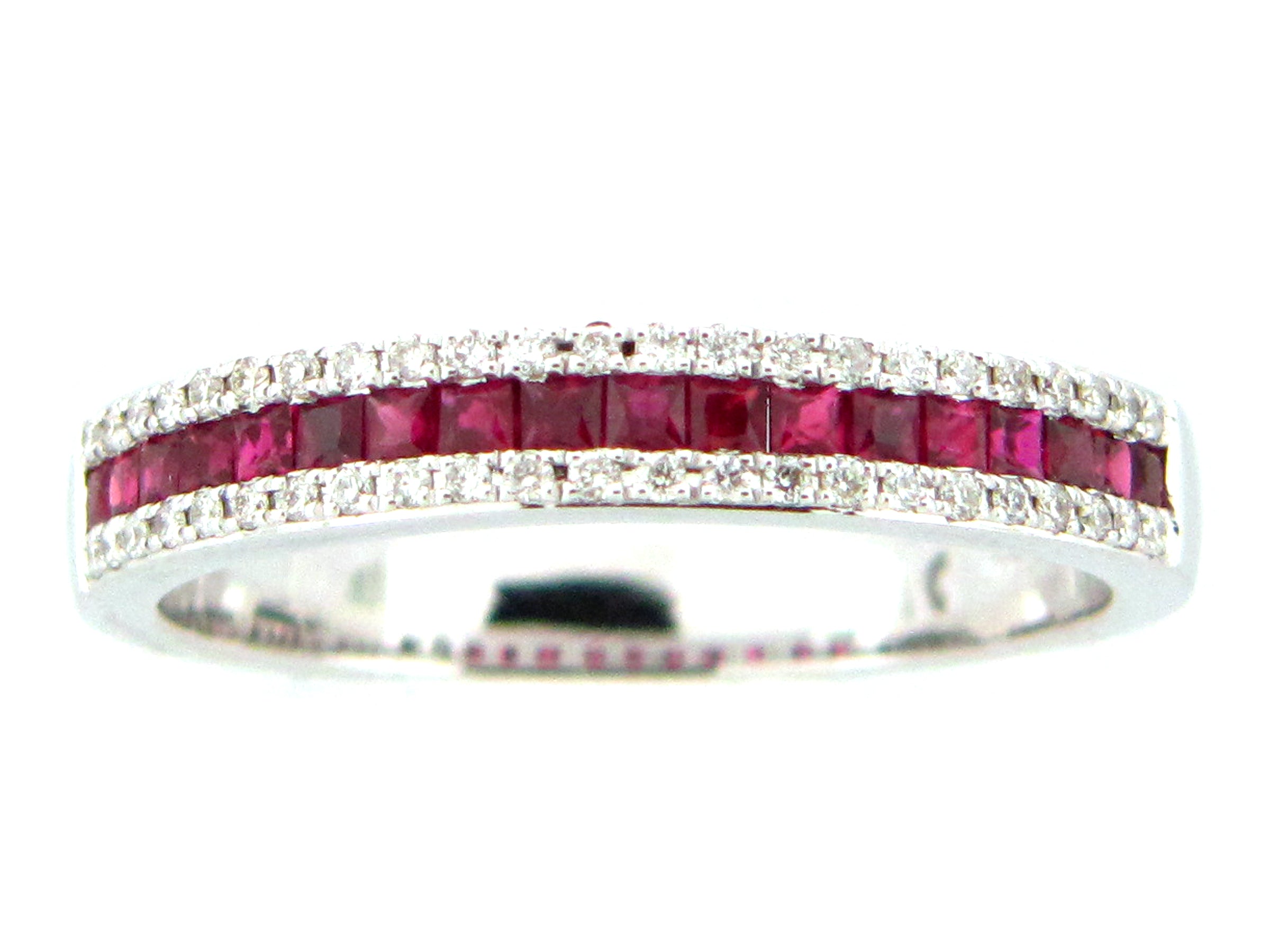 14KWG 0.12CTW BR DIA AND 0.44CTW RUBY CHANNEL SET BAND