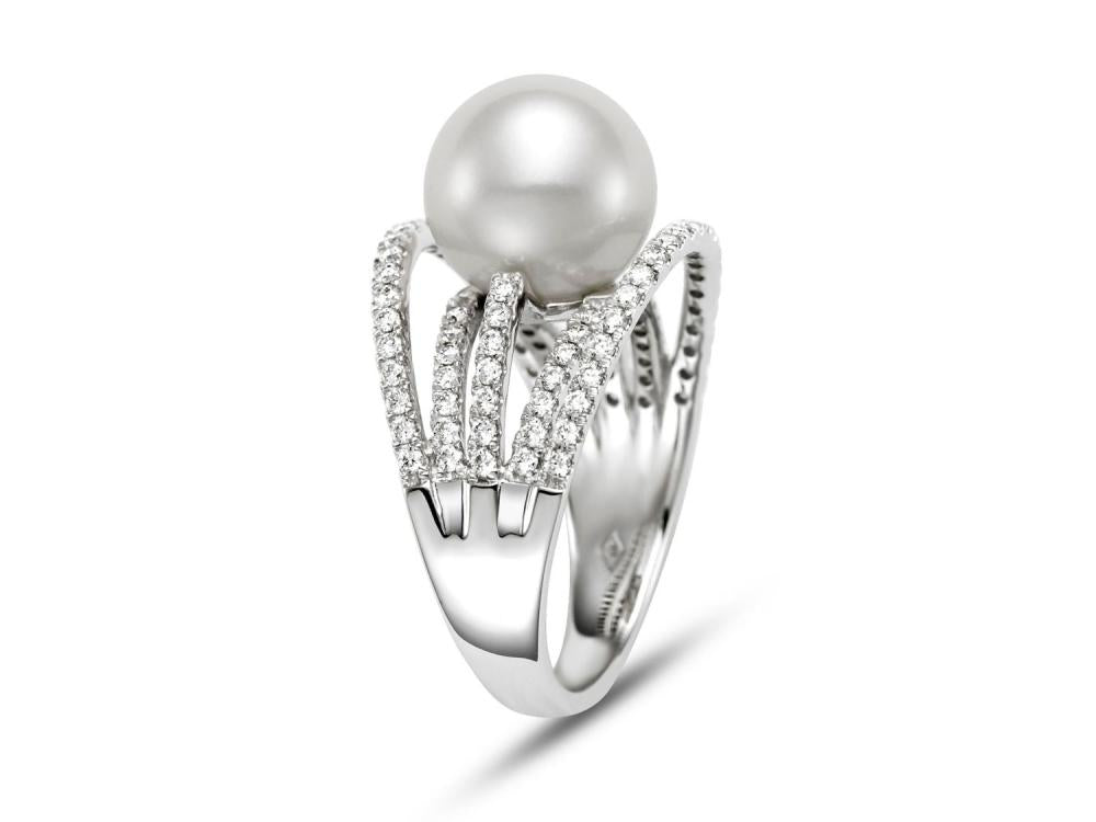 18KWG 0.75CTW DIA AND PEARL COCKTAIL RING
