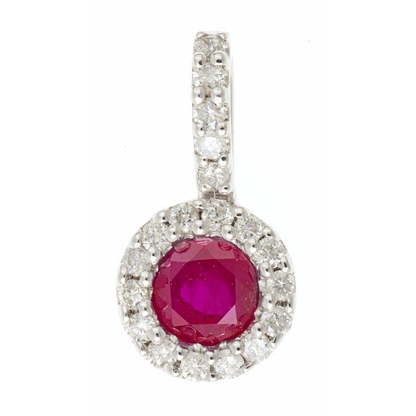 14KWG BR 0.12 DIA HALO & 0.31CTW RUBY SMALL PENDANT.  19 DIA = 0.12  1 RUBY = 0.31