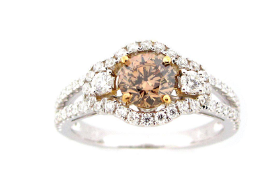 18KWG 0.58CTW AND 0.86CTW BROWN CENTER STONE HALO SPLIT SHANK RING