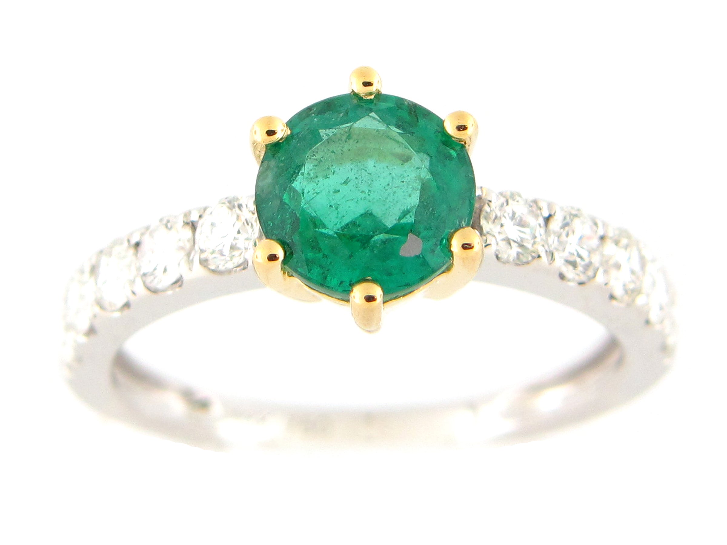 18KWG/YG 0.57CTW BR DIA 1.29CTW BR EMERALD CENTER WITH DIA SHANK RING