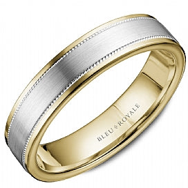 14KW & YG SANDPAPER TOP & HP EDGE WEDDING BAND.  6MM WIDE