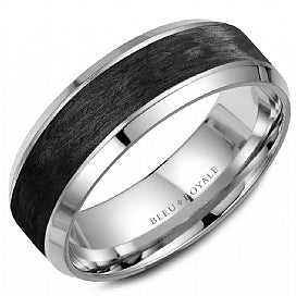 14KWG & BLACK CARBON TOP & HP EDGE WEDDING BAND.  7.5MM WIDE
