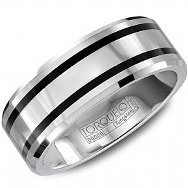 TUNGSTEN BLACK ENAMEL INLAY GREY 8MM-2.2MM ALL HIGH POLISH