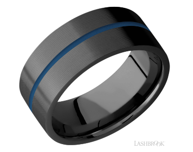 Black zirconium 7mm flat band with one groove that is 1mm wide filled with a cerakote color. RIDGEW